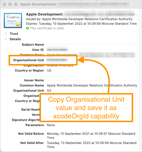 appium certificate details