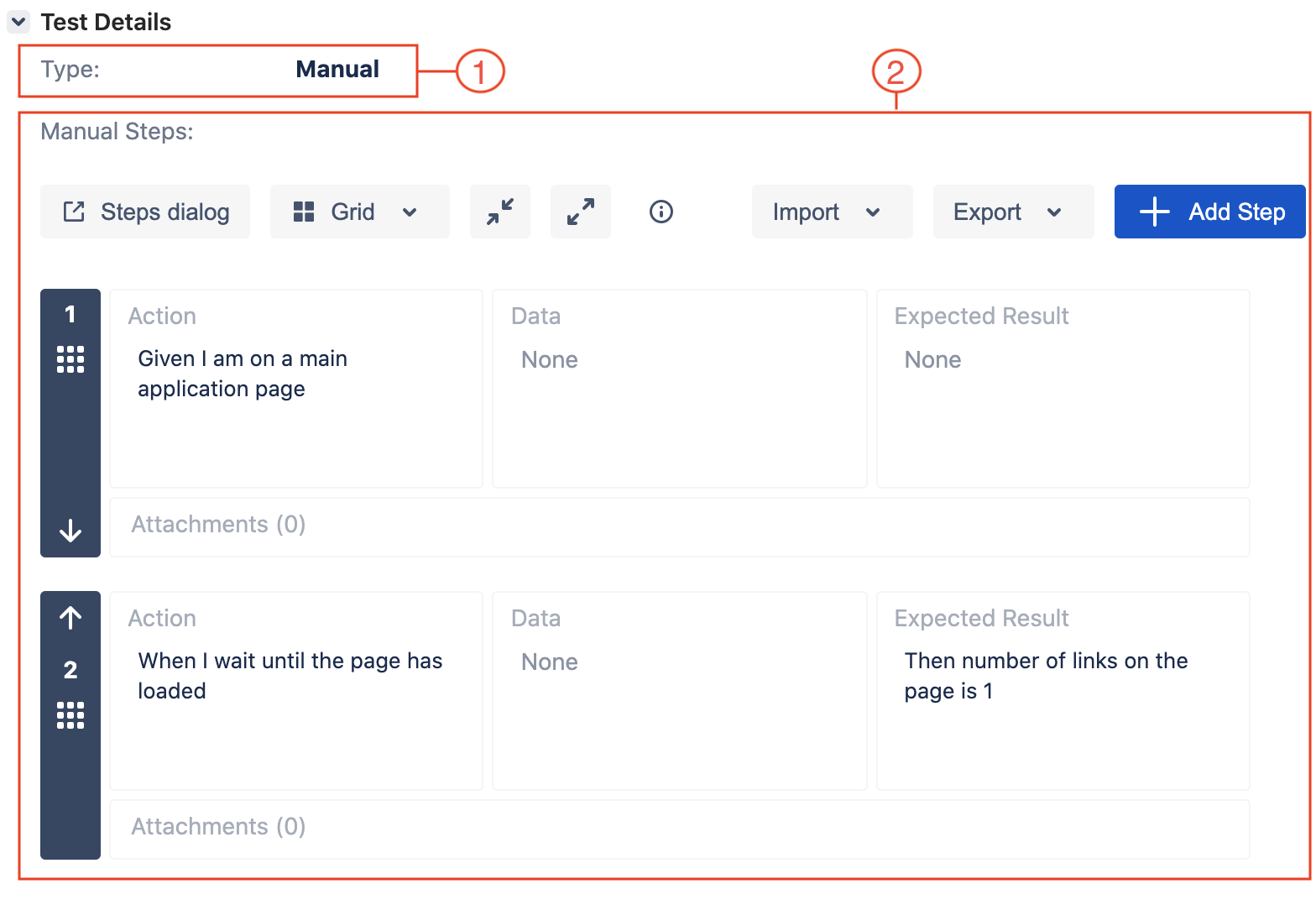 Manual test case view