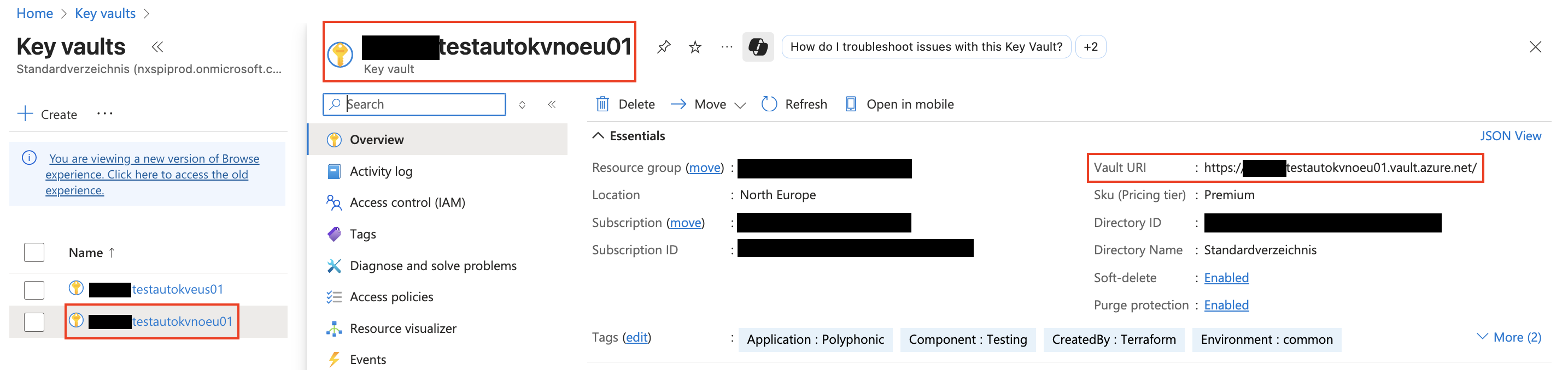 Azure Key Vaults List