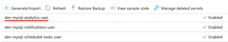 Secrets in Azure Key Vault